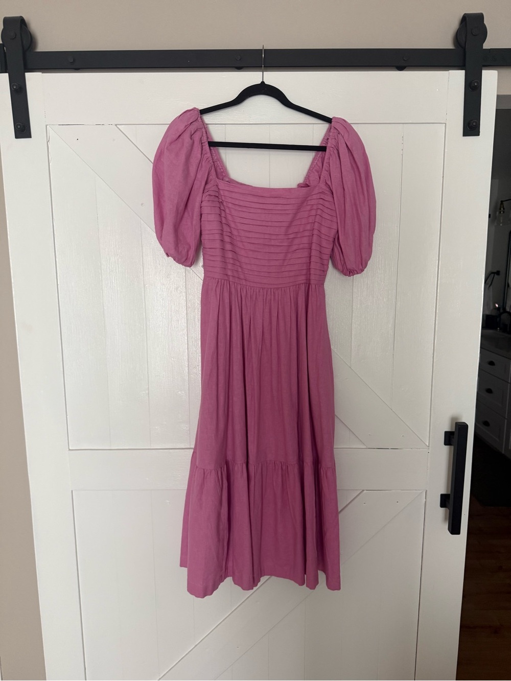 Abercrombie & Fitch Rose-Pink Puff Sleeve Midi Dress